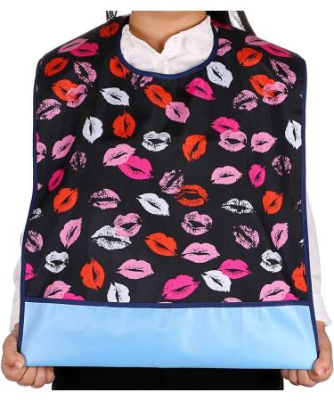 BTSKY Waterproof Reusable Adult Bibs - Set of 2, with Crumb Catcher, Ideal Mealtime Protector, Easy to Wash - Flower and Lip Design - Buy Online on GoSupps.com