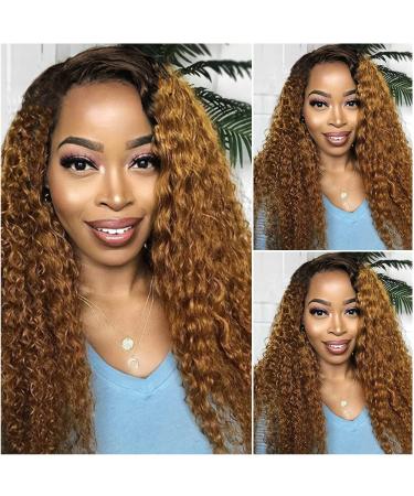 Honey Blonde Ombre Curly Lace Front Wig | Human Hair | Glueless Transparent Lace | 180% Density | 18 inch - Buy Online on GoSupps.com