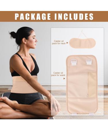 2 Pack Castor Oil Belt Set - Adjustable Reusable with Neck Bag & Fusster Pocket for Relaxation | Prevent Leakage - Khaki - Buy Online on GoSupps.com