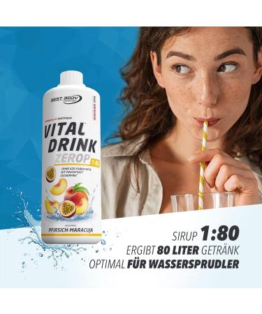 Best Body Nutrition Vital Drink Zerop - Sugar-Free Peach Maracuja Concentrate - Makes 80 Liters - 1L Pack for Optimal Hydration - Buy Online on GoSupps.com