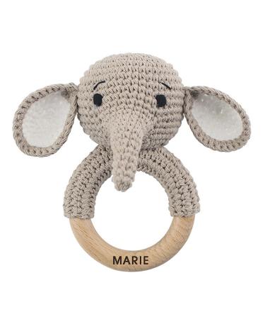 Personalized bite ring for baby cute baby wood rattle engraved personalized gift for birth newborn boys and girls new (elephant)