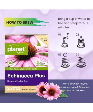 Planet Organic Echinacea Plus Herbal Tea Bags - Certified Organic Immunity Tea (1oz/30g) - Buy Online on GoSupps.com
