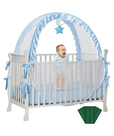 Yola Hippo Baby Crib Tent, Upgraded Zipper and Mesh, Pop Up Crib Net Tent to Keep Baby from Climbing Out Baby Blue