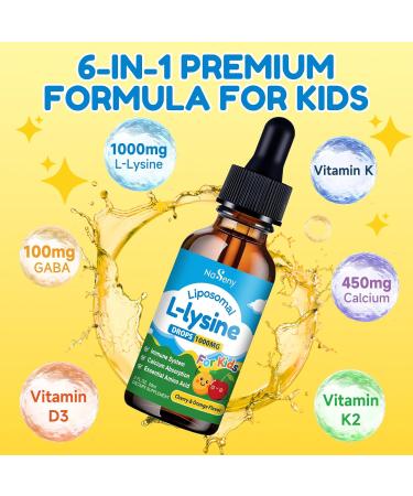 NaSeny Liposomal L-Lysine 1000MG Liquid Drops for Kids & Adults Lysine Supplement with Calcium GABA Vitamin D3 K K2 Immune & Collagen Support Skin & Lips Health - 2 FL OZ - Buy Online on GoSupps.com