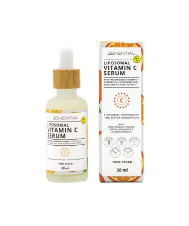 Zenential | Face Serum 10% Liposomal Vitamin C + Vitamins E and F Hyaluronic Acid and Bioplacenta | 50ml Capsules | Anti-aging Anti-wrinkle Anti-spot Moisturizing | 98.4% Natural Vegan