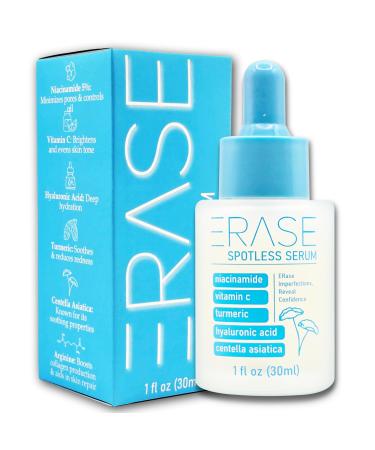ERase Spotless Serum - Vitamin C Serum for Dark Spots with Niacinamide 5% Korean Skin Care Proactive Acne Treatment For Face Hyaluronic Acid Hydration Soothing Turmeric & Centella Asiatica 1fl oz