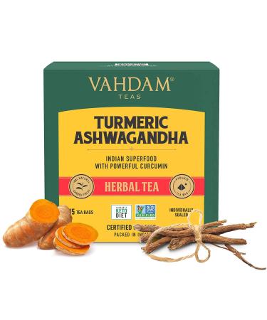 VAHDAM, Organic Turmeric + Ashwagandha SUPERFOOD Herbal Tea, (30 Tea Bags) | USDA Certified India's Ancient Medicine Blend of Turmeric & Garden Fresh Spices | Herbal Detox Tea Bags For Immune Support Turmeric Ashwagandha