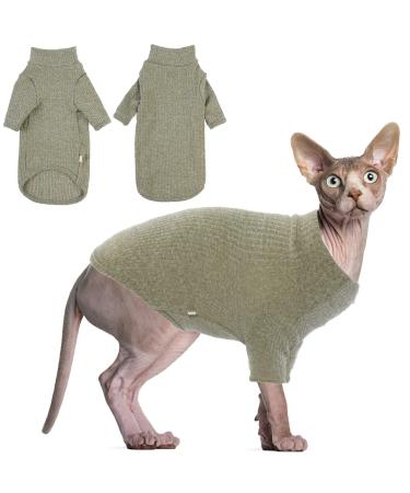 DENTRUN Sphynx Hairless Cats Shirt, Pullover Kitten T-Shirts with Sleeves, Breathable Cat Wear Turtleneck Sweater, Adorable Hairless Cat's Clothes Vest Pajamas Jumpsuit for All Season Large Green