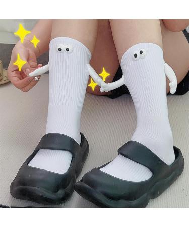 Lamptti Couple Socks Holding Hands | Magnetic 3D Doll Novelty Unisex Socks | White 1/2 Pair - Buy Online on GoSupps.com