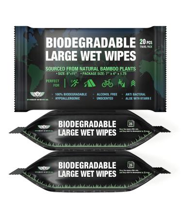 Everlit Biodegradable Wet Wipes Body Shower Wipe for Adult Dude Women Men Bathing Wipes for Camping Traveling Gym Outdoor Cleaning Large Thick 20 Count 8 X 12 Inch 20 Count (Pack of 3)