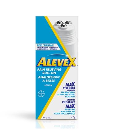 AleveX Topical Pain Relief Lotion - For Muscle And Joint Pain Back Pain And Arthritis Pain Relief Contains Maximum Strength Cooling Menthol with Camphor With Massaging Rollerball Applicator 72g