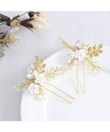 Edary Gold Hairpins for Brides - Elegant Wedding Hair Accessories with Pearls & Rhinestones | 2-Piece Bridal Jewelry Set - Buy Online on GoSupps.com