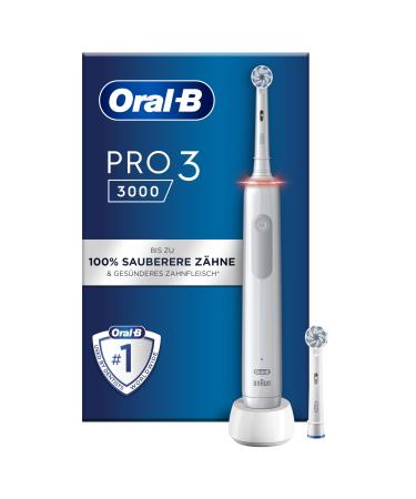 Oral-B Pro 3 3000 electric toothbrush/electric toothbrush 2 sensitive clean plug brushes 3 cleaning modes and visual 360 pressure control for dental care gift man/woman white single white