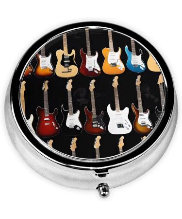 Art Guitar Pattern Mini Round Pill Box | 3 Compartment Travel Organizer | Portable Medicine Case for Home & Office - Buy Online on GoSupps.com