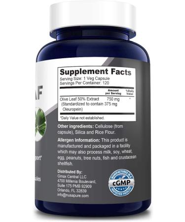 Olive Leaf Extract 750mg - 50% Oleuropein - Vegan & Non-GMO - Gluten Free - Super Strength Supplement - 120 Capsules - Buy Online on GoSupps.com