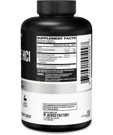 Jacked Factory Creatine HCL + HMB Capsules - Synergistic CON-CRET myHMB & Vitamin D Formula for Improved Growth Strength & Reduced Muscle Breakdown - 150 Capsules - Buy Online on GoSupps.com