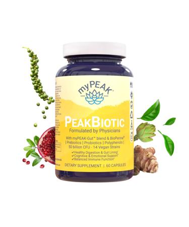 myPEAK PeakBiotic: The Ultimate Vegan Synbiotic with 50 Billion CFU Probiotics Prebiotics Postbiotics Modbiotics and Gut Lining to Enhance Digestion Skin and Mood with 2-Month Supply 60 Capsules