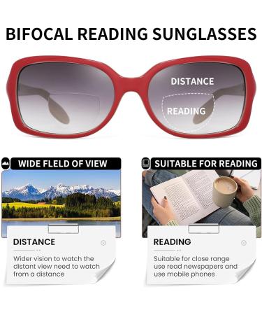 JM Classic Bifocal Reading Glasses | Stylish Square Gradient Sunglasses for Women | Red 2.5x Magnification - Buy Online on GoSupps.com