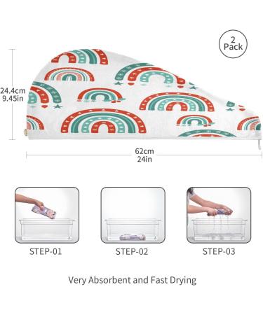 Creative Doodle Rainbow Dry Hair Cap Set | 2 Piece Quick Drying Towel & Button Headband - Super Absorbent Soft & Comfortable - Buy Online on GoSupps.com