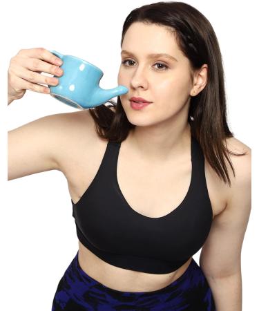 Spill-Proof Ceramic Neti Pot + 5 Neti Salt Sachets | Sky Blue | 250 ML - Buy Online on GoSupps.com