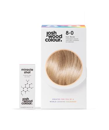 Josh Wood Colour Miracle Kit 8.0 62% LESS BREAKAGE 2.7 TIMES STRONGER HAIR 38% LESS COLOUR FADE Covers 100% of grey Ammonia free - 8.0 Dark Blonde Miracle Shot