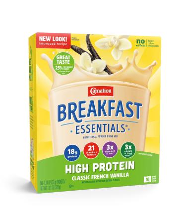 Carnation Breakfast Essentials High Protein Powder Drink Mix, Classic French Vanilla, 10 Count Box Packets (Pack of 6) (Packaging May Vary)