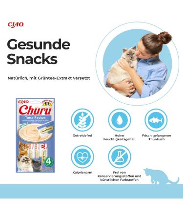 Inaba Churu Puree Cat Treats - Hand-Feeding Delicacies with Tuna | Delicious Licking Snacks - 4x14g Pack - Buy Online on GoSupps.com