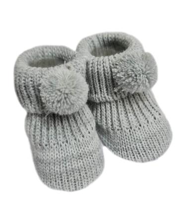 Nursery Time Royal Icon Newborn Baby Boys Girls Booties Knitted Pom Pom Booties Soft Baby Bootees NB-3 Months 116-377 3 Months Grey
