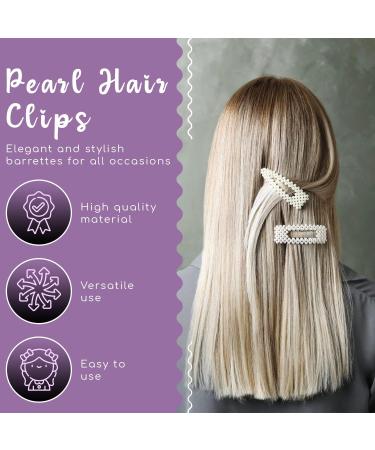 Glamza Pearl Hair Clips - Set of 3 Elegant and Stylish Barrettes for All Occasions - 8cm - Buy Online on GoSupps.com