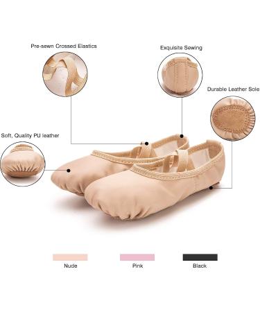 RoseMoli Ballet Shoes - Leather Yoga Ballet Slippers for Girls/Women, Nude, Size 3.5 - Buy Online on GoSupps.com
