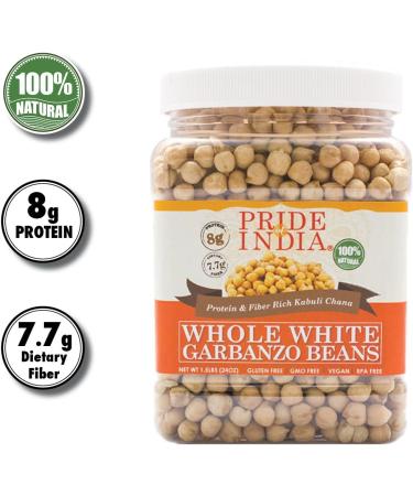 Pride of India Indian Whole White Garbanzo Beans - 3lb Jar | Gluten & GMO-Free, Fiber-Rich, Plant-Based Protein - Buy Online on GoSupps.com
