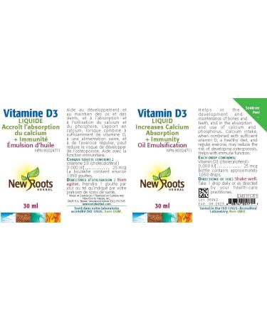 New Roots Herbal - Vitamin D3 Drop - 30ml - Vitamin D3 1000IU Cholecalciferol - Vitamin D3 Supplement - Healthy Bones Healthy Teeth and Immunity Support - Vit D3 1000 IU - Buy Online on GoSupps.com