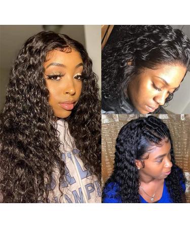 Water Wave Lace Front Wigs Human Hair for Black Women Brazilian Wet and Wavy Virgin Human Hair Wigs 13x4 Curly Lace Frontal Wig Human Hair Pre Plucked with Baby Hair Natural Black Color 150% Density (30 Inch, 13x4 Water Wa…