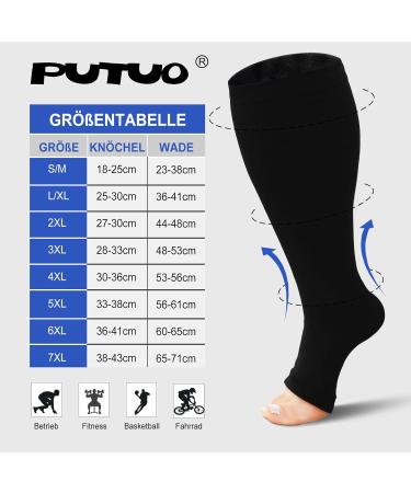 Putuo Compression Stockings for Thick Calves - Men's & Women's Thrombosis Socks - Open Tip Support Stockings for Travel Medical & Running - 4XL Black Pair - Buy Online on GoSupps.com