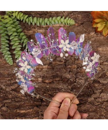 Bubbmi Raw Crystal Headband with Pearl Rhinestone for Women Girls Plastic gradation purple - Buy Online on GoSupps.com