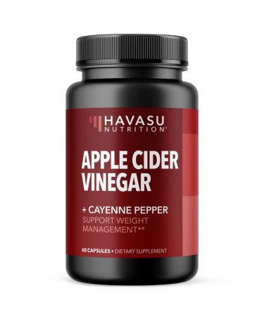 HAVASU NUTRITION Apple Cider Vinegar Capsules with 500mg Apple Cider Vinegar and 20mg Cayenne Pepper per Serving for Bloating Relief (60 Count  1 Pack) 60 Count (Pack of 1)