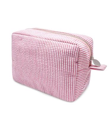GFU Seersucker Cosmetic Bag - Travel Toiletry Makeup Organizer - Large Women's Aesthetic Storage Pouch - Pink - Buy Online on GoSupps.com