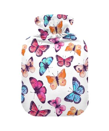 Heat bottle with reference 1 l durable warm-up bag for hand feet shoulder and neck pain cramps heating press and heat therapy pattern with colorful rainbow butterfly flowers