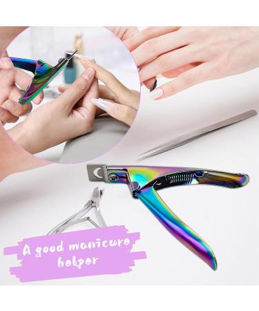 Professional Rainbow Acrylic Nail Cutter with Magnet Sizer & Adjustable Length Measurement - Precision Nail Clippers for Salon & Home Nail Art - Buy Online on GoSupps.com
