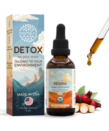 HerbEra Indiana Herbal Detox Blend - USDA Organic Extract Made in USA | Immune & Liver Support Liquid Drops | Ashwagandha Dandelion Root Licorice Milk Thistle Hibiscus | 2 fl oz