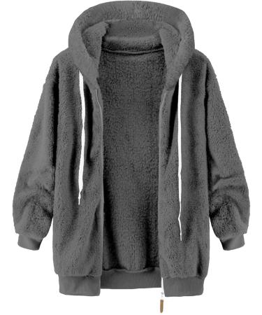 Hanxiulin Women's 5XL Fleece Jacket - Warm Plush & Windproof Cuddly Trench Coat in Dark Gray - Buy Online on GoSupps.com