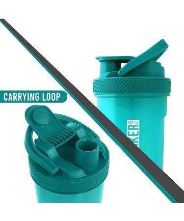 KICHLY Set of 2 Classic Protein Shaker Bottle (700 ml) with Protein Shaker Ball - Non-Leak Cap with Container for Protein Shakes Perfect Fitness & Workout Partner (Teal & Clear) - Buy Online on GoSupps.com