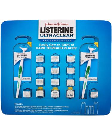 Listerine Ultra-Clean Access Flosser with Two Handles and 100 Disposable Snap Head Clean Hard to reach Places