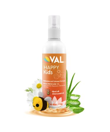 VAL Pure Magnesium Oil Spray Relaxation Formula for Children Zechstein Magnesium Chloride Chamomile Aloe Infused with Natural Essential Oils Calm and Balanced Mood for Kids No Itch 4 oz