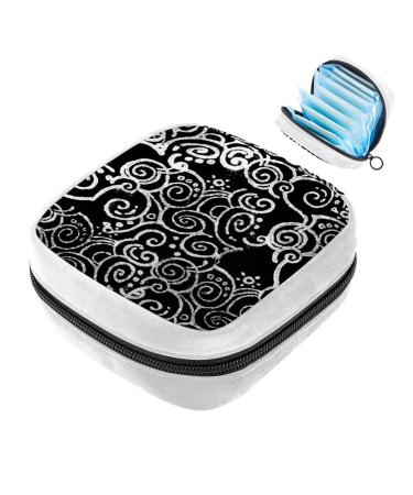 GIAPB Sanitary Napkin Storage Bag Period Bag Tampon Bag Makeup Bag Pad Pouch Vintage White Circles Lines Color5149