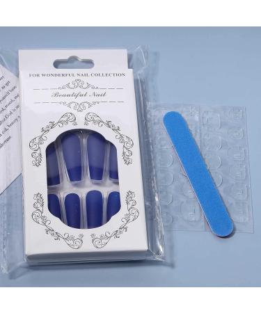 Yheakne Blue Coffin Ballerina Artificial Fingernails - Matte French Design for Women & Girls | 24 Luxury Punk Nails - Buy Online on GoSupps.com