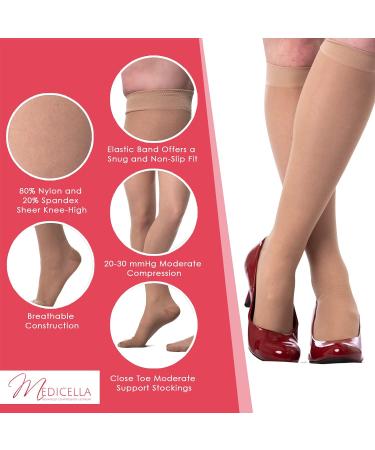 Medicella Sheer Knee High Compression Socks - Open Toe 20-30 mmHg | Medical Quality Circulation Support Stocking Made in USA (Nude Small - Buy Online on GoSupps.com