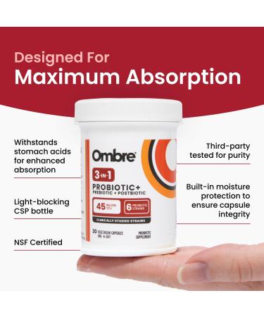 Ombre 3-in-1 Probiotic Prebiotic and Postbiotic for Digestive Health & Gut Health - 45 Billion CFU - Bloating Constipation & Gas Relief - Metabolic & Immune Support for Women & Men 30 Day Supply - Buy Online on GoSupps.com
