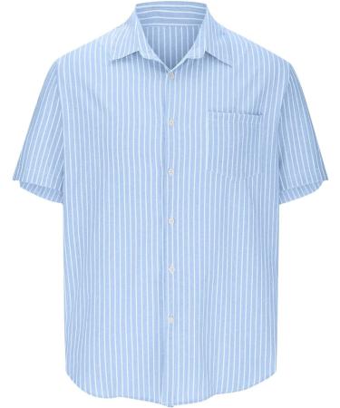 Men's Short Sleeve Striped Revers Hawaii Shirt - Casual Light Blue Summer Shirt with Pocket | Rosennie 3XL - Buy Online on GoSupps.com