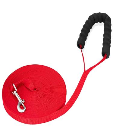 Track leash 20m for dogs Runeay drag line for dogs 20m dog leash for small big dogs robust tow lines for dogs with padded handle for training walking (20m red) 20m red